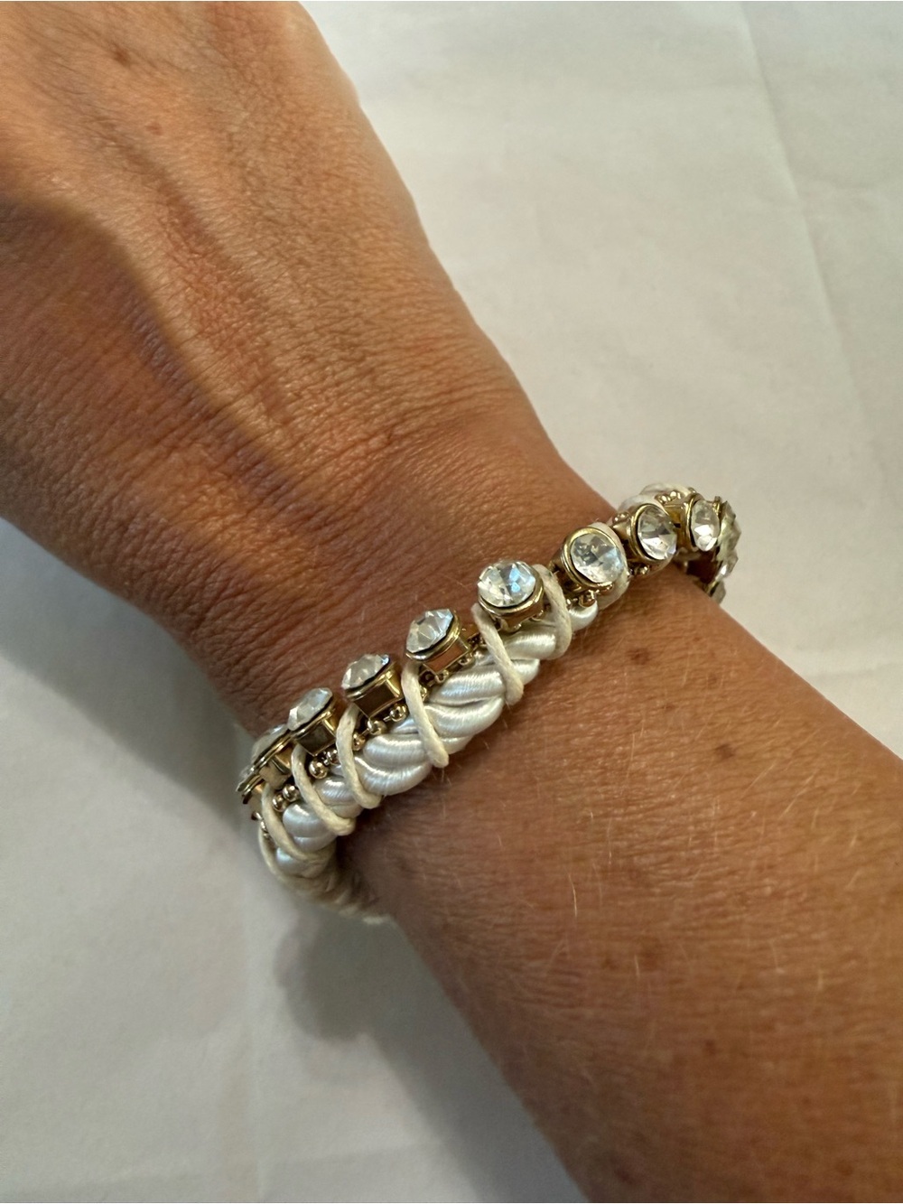 Cookie Lee White Corded Crystal Gemstone Toggle Clasp Gold Tone Bracelet